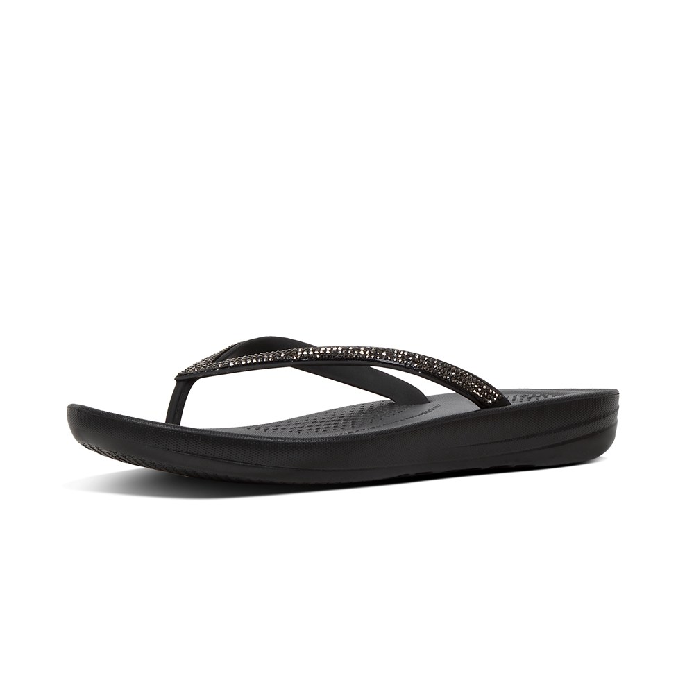 Fitflop Womens Flip-flops - Iqushion Sparkle Ergonomic - Black - 382-FVCSDT
